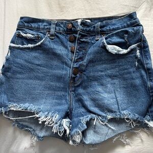 Abercrombie & Fitch Frayed High-Rise Denim Shorts - Blue